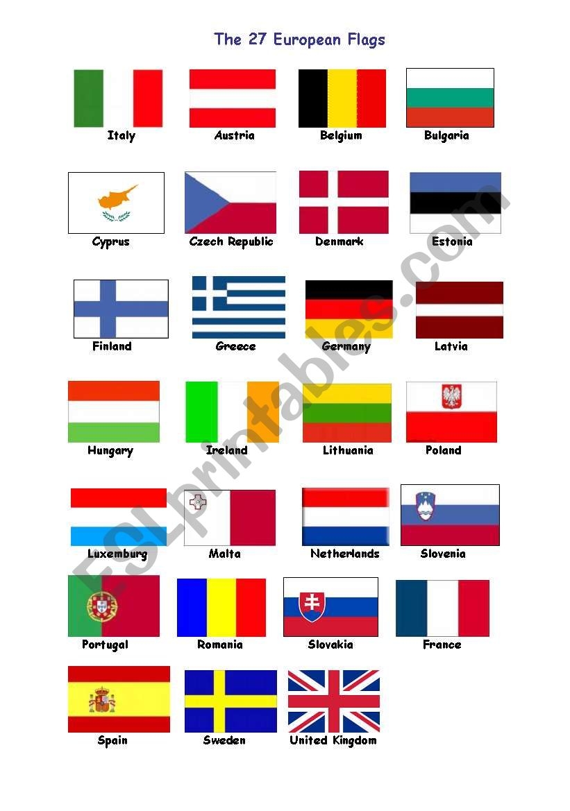 27 Flags For Europe ESL Worksheet By Nassimabm