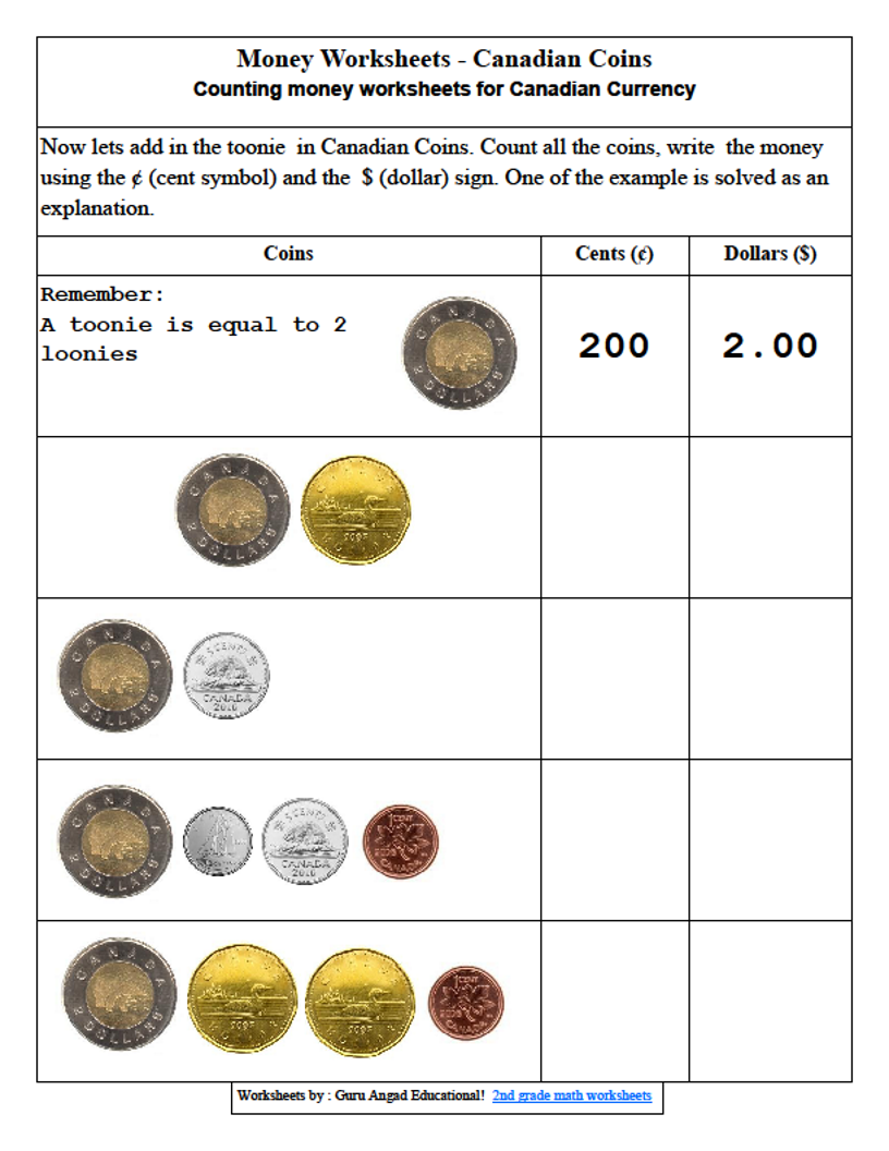 2ND GRADE MATH MONEY WORKSHEETS WITH CANADIAN COINS 2 Steemit
