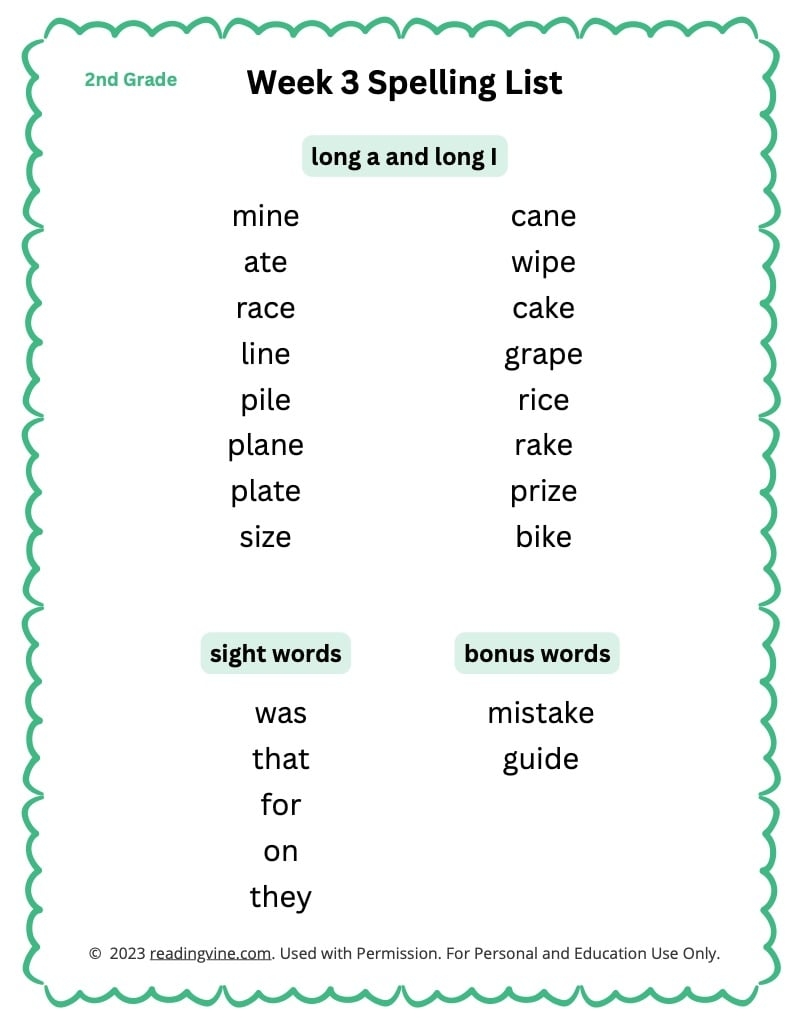 2nd Grade Spelling Words Full 31 Week Curriculum