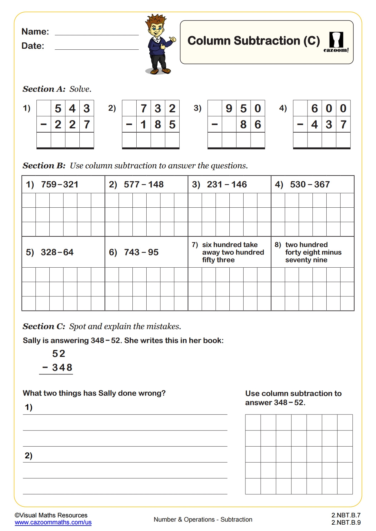 2nd Grade Subtraction Worksheets PDF Printable Worksheets Cazoom Math
