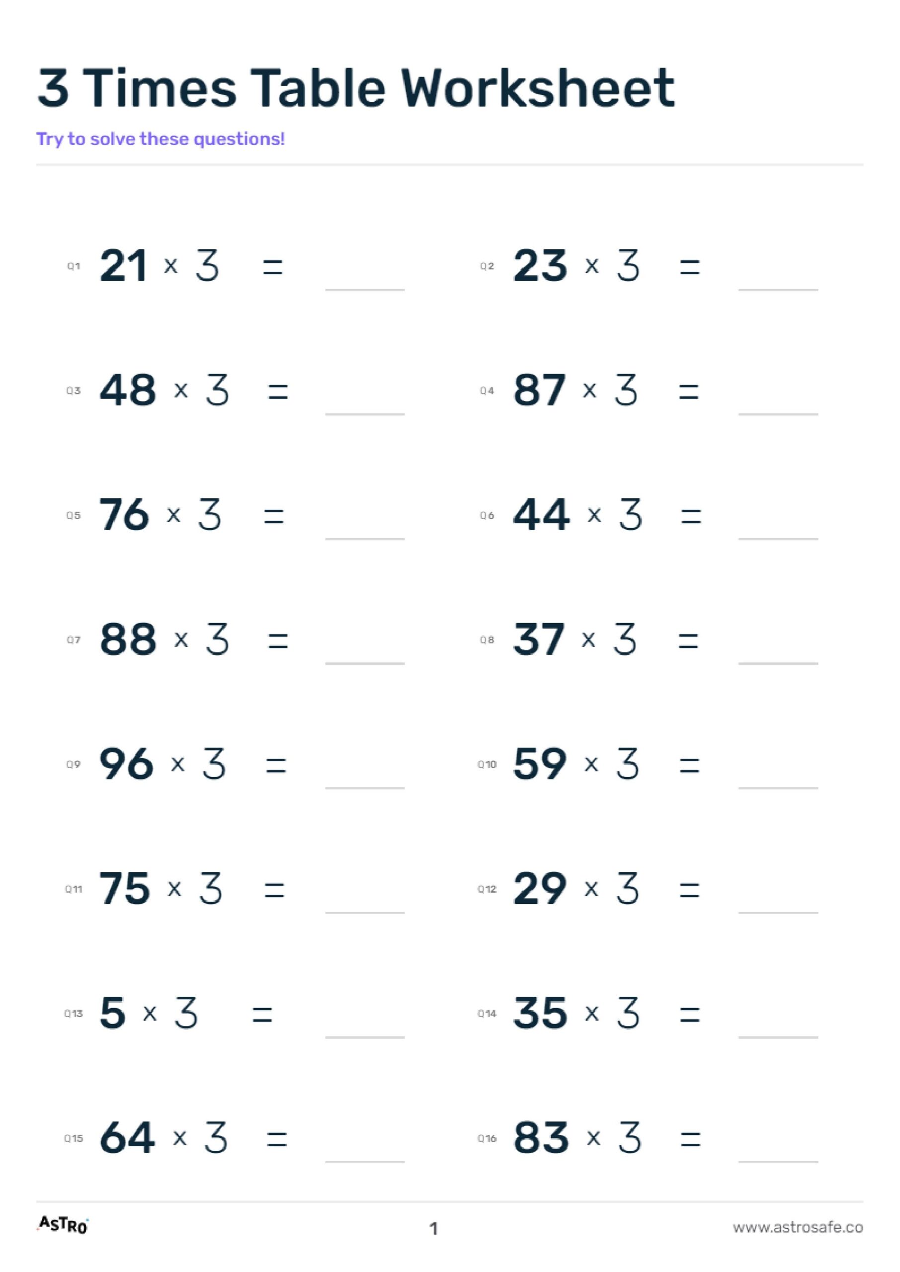 3 Times Table Lessons Printable Worksheets U0026 Charts AstroSafe