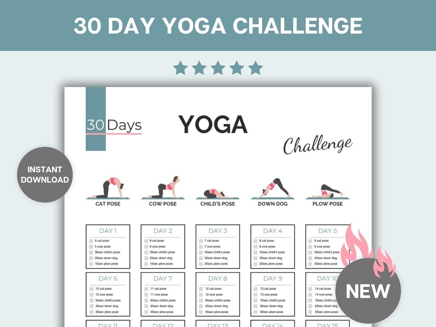 30 Day Yoga Challenge Printable Transformation Plan PDF Etsy