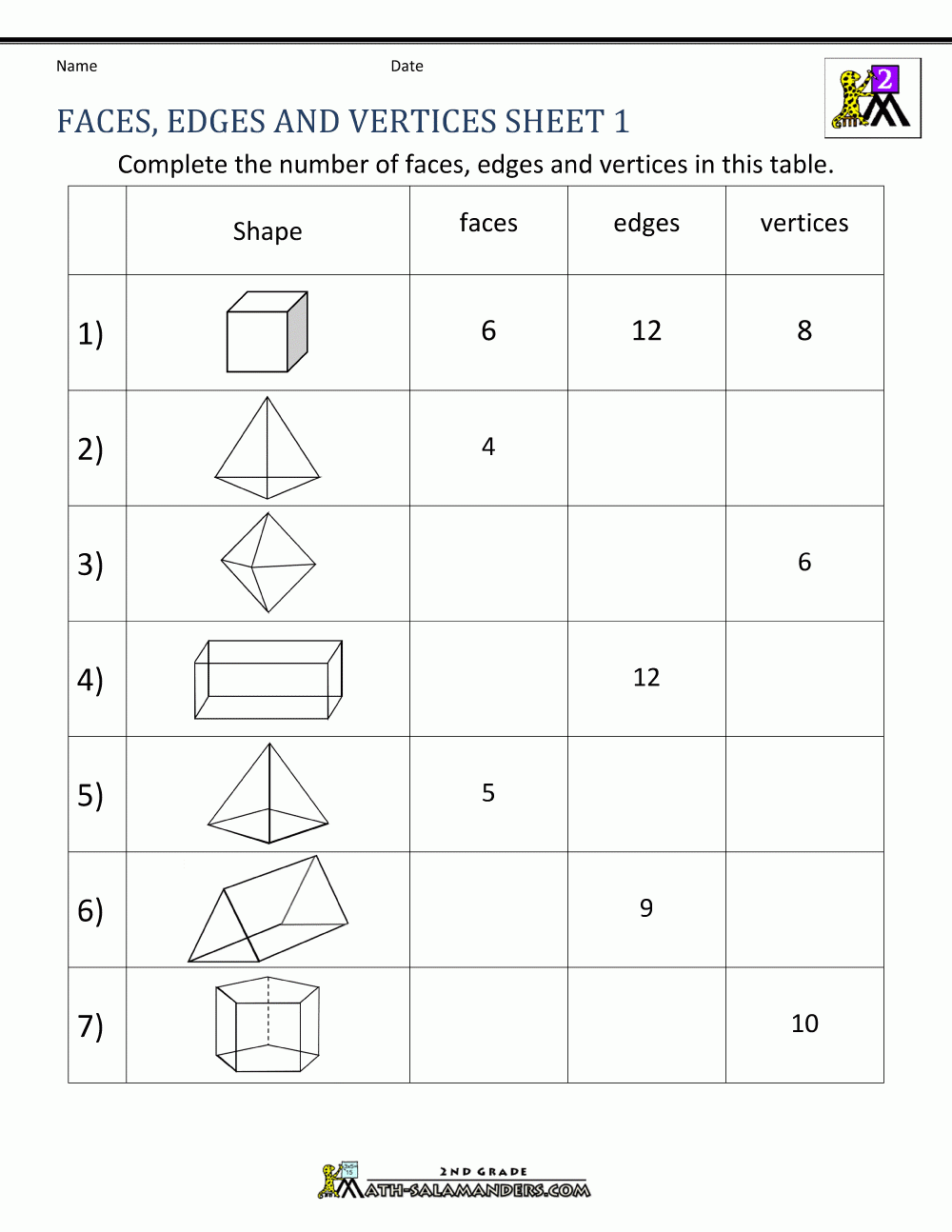 3d Shapes Worksheets 2nd Grade