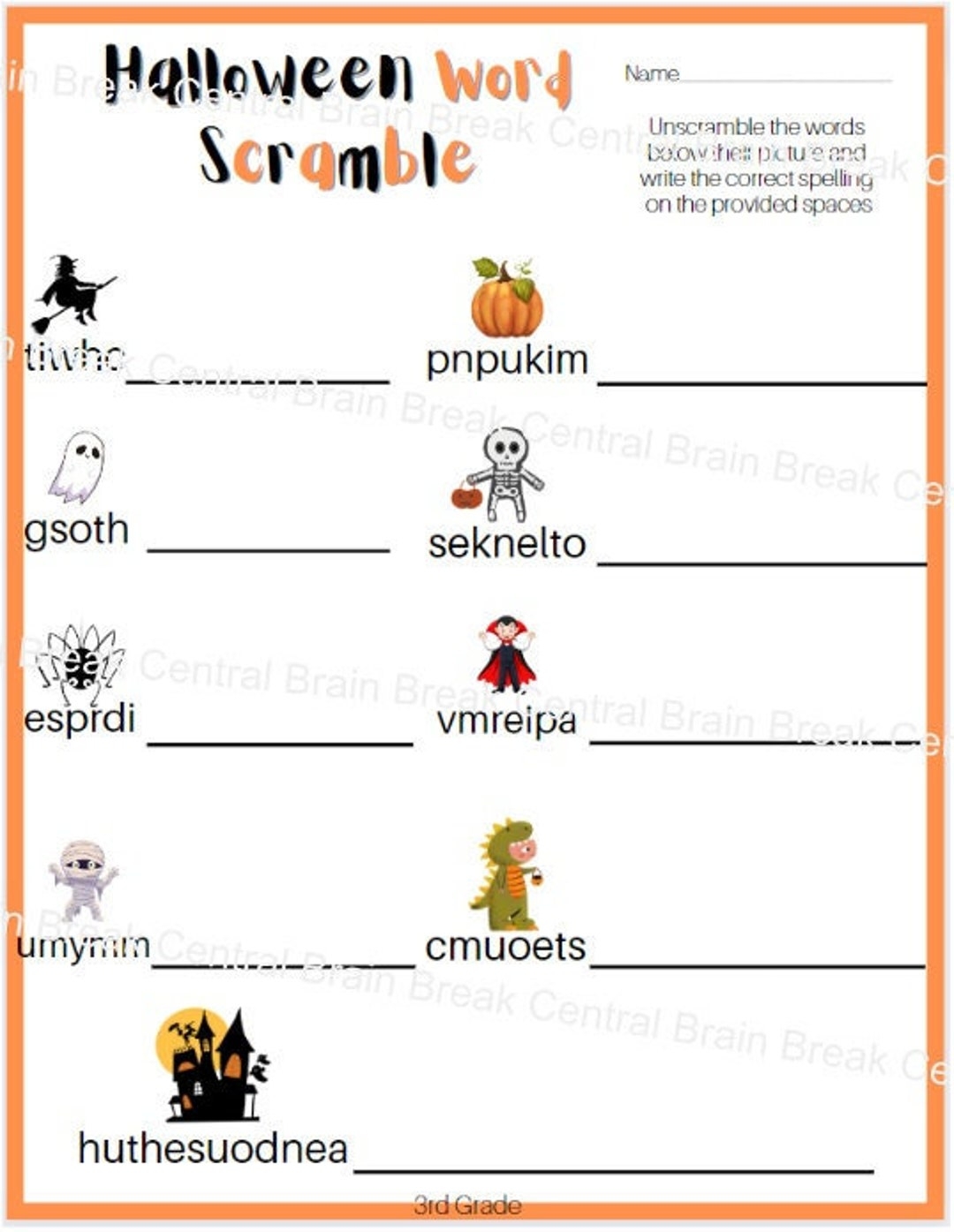 3rd Grade Halloween Word Scramble Worksheet With Answer Key Printable Etsy 3rd Grade Halloween Word Scramble Worksheet With Answer Key Printable Etsy