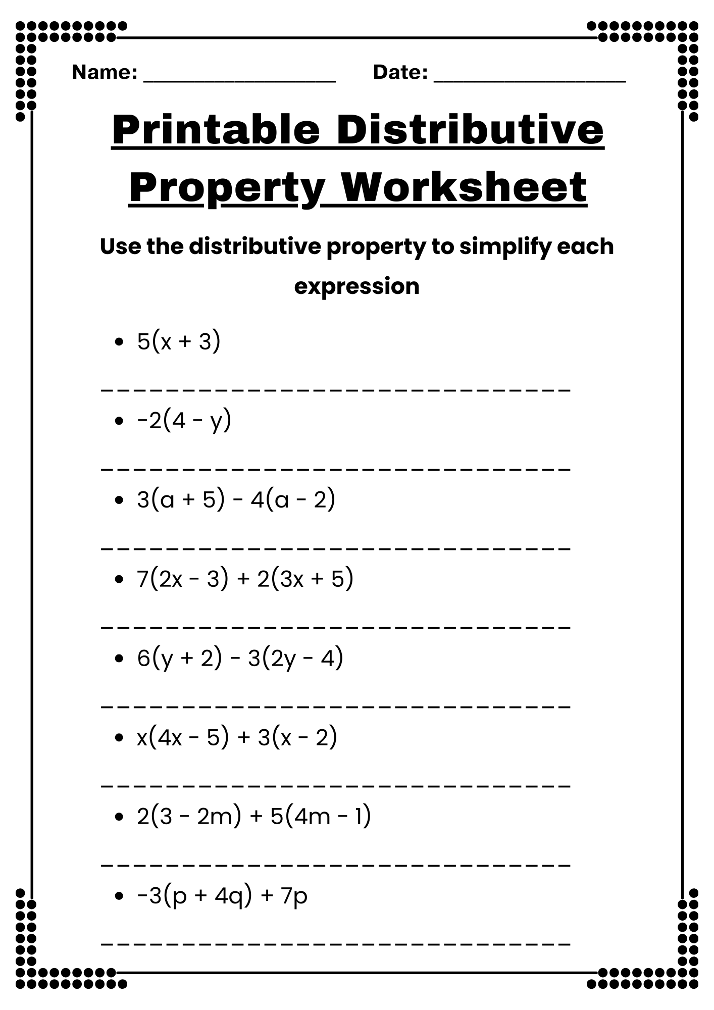 Distributive Property Worksheets 7th Grade Free