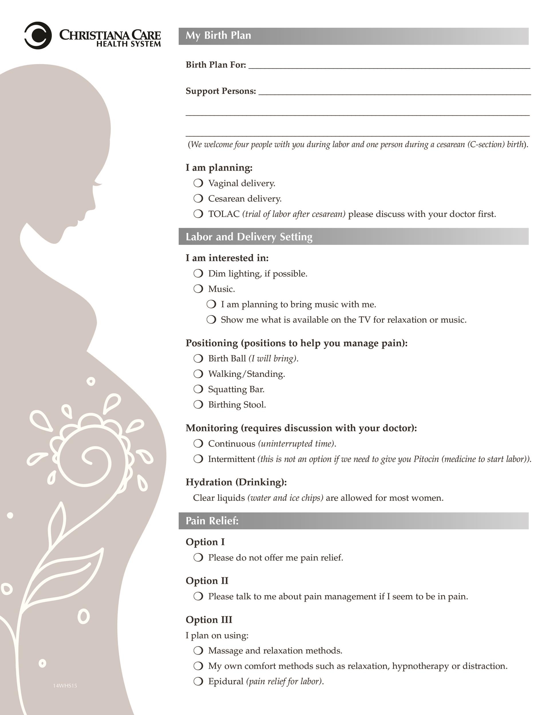Birth Plan Worksheet Printable Birth Plan Worksheet Printable