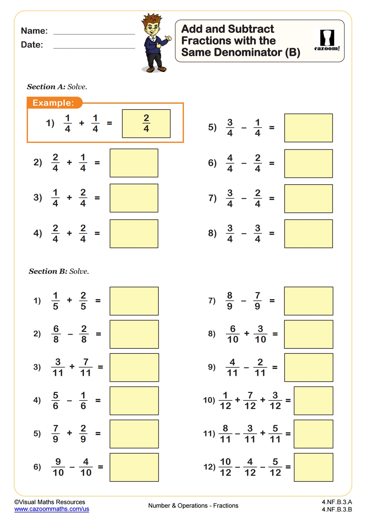 4th Grade Fractions Worksheets PDF Printable Worksheets Cazoom Math