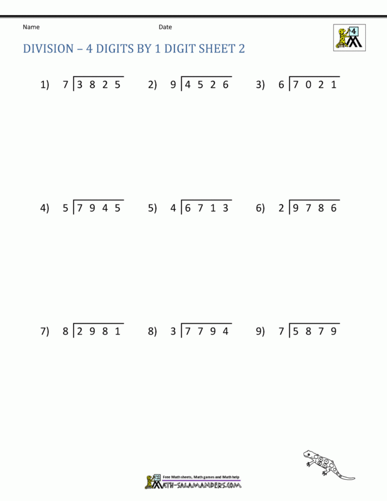 4th Grade Long Division Worksheets