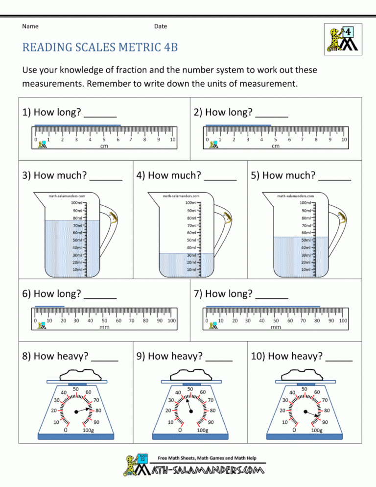 4th Grade Measurement Worksheets