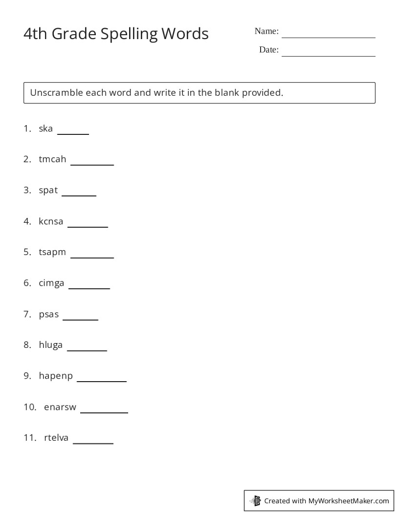 Printable Spelling Worksheets Grade 4 Printable Spelling Worksheets Grade 4