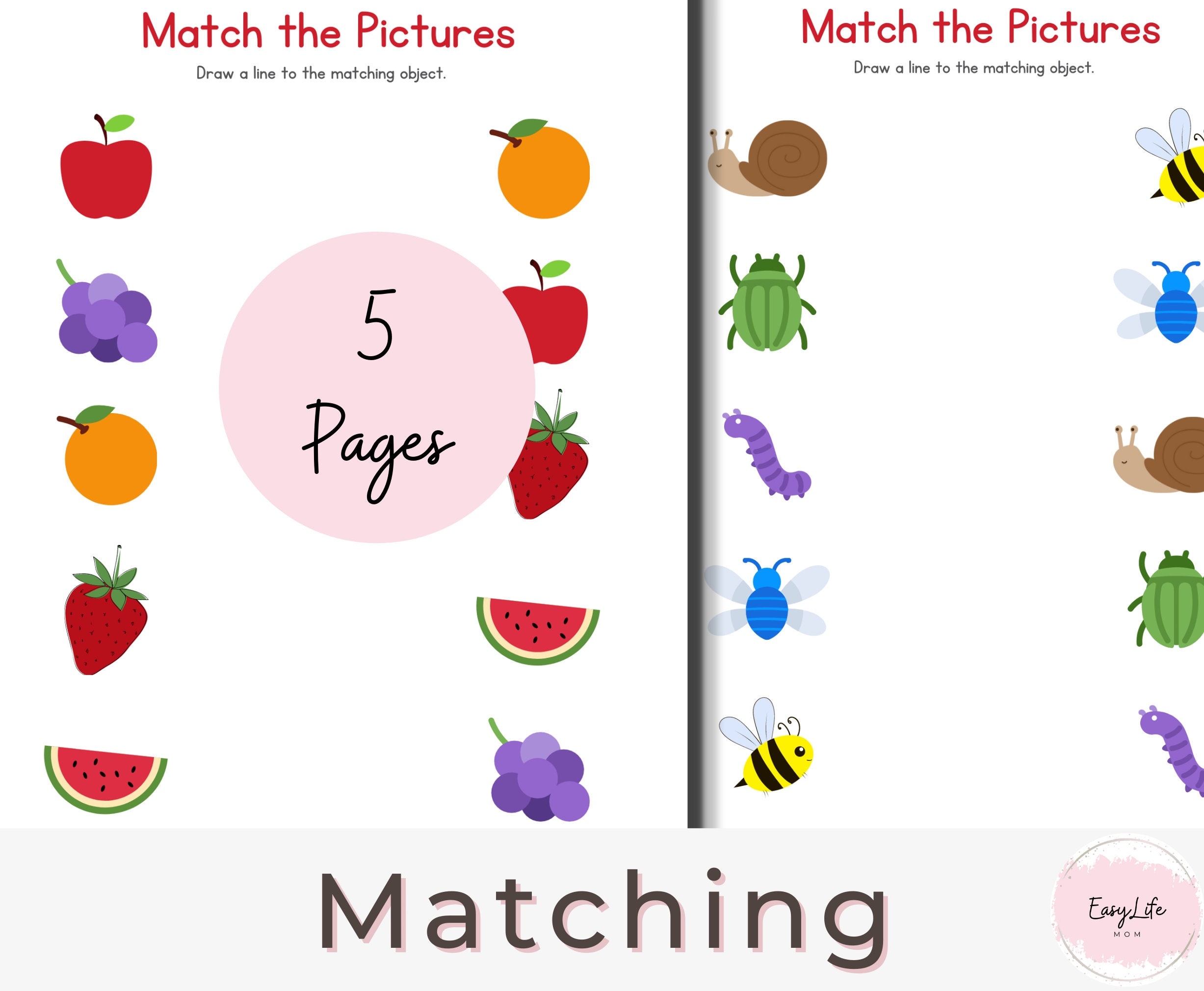 5 Printable Matching Worksheets Match The Picture Prek Worksheets Kindergarten Printables Learning Activities VPK Homeschool Etsy 5 Printable Matching Worksheets Match The Picture Prek Worksheets Kindergarten Printables Learning Activities VPK Homeschool Etsy