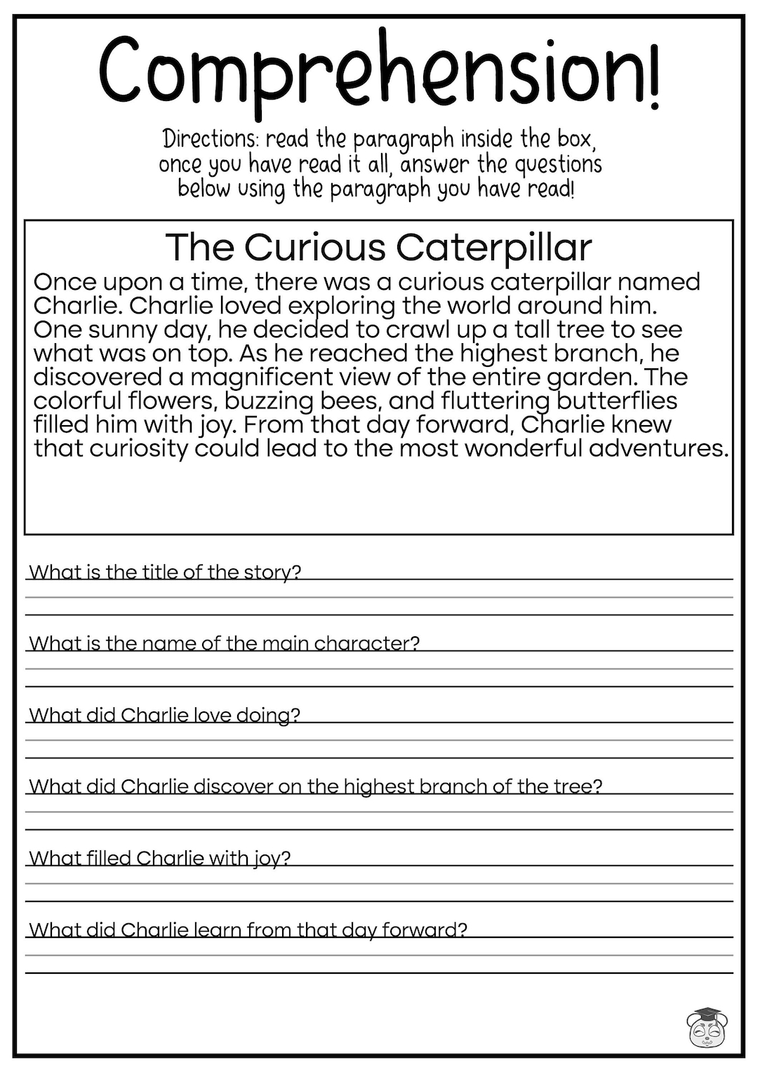 5 Printable Reading Comprehension English Worksheets ages 4 7 KG1 To Grade 2 Etsy Singapore