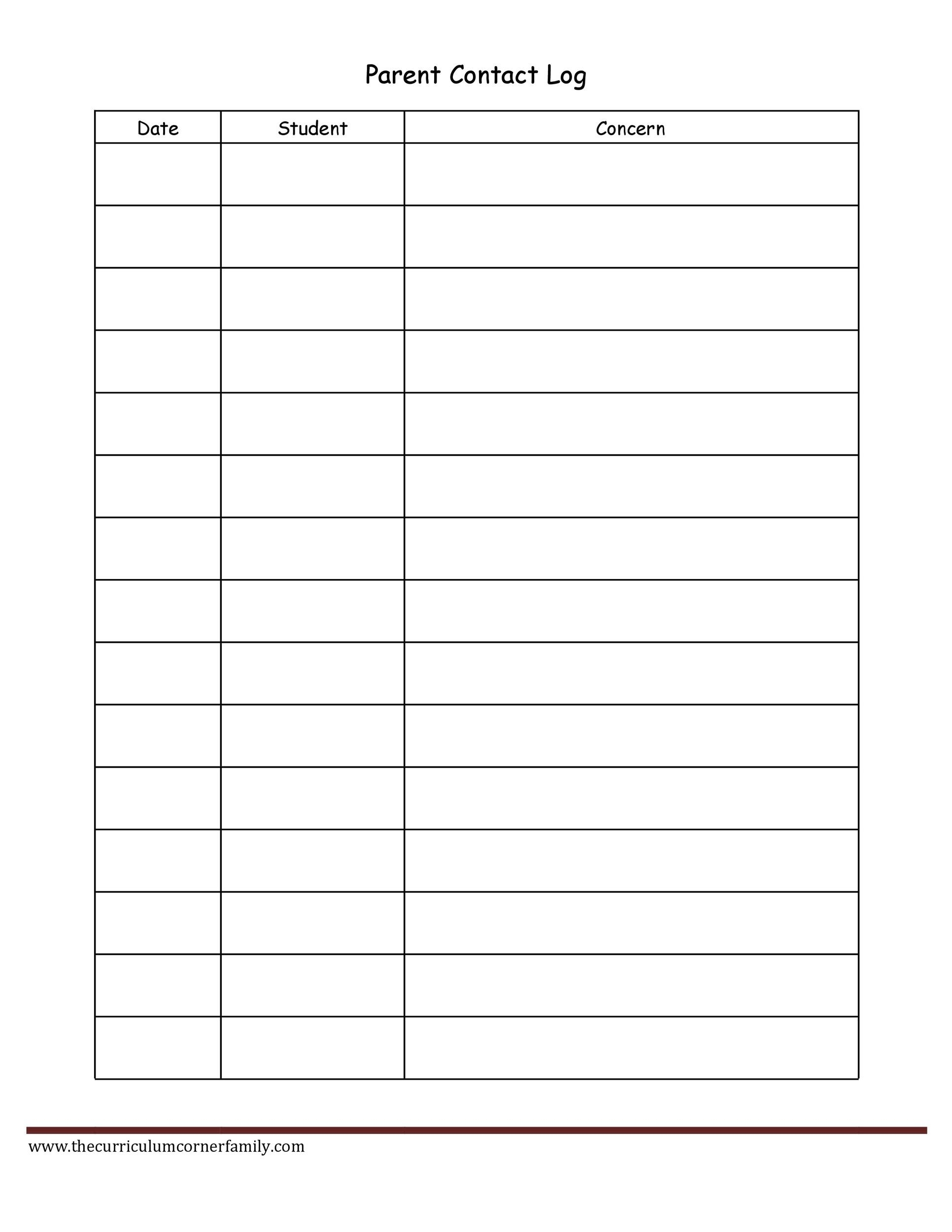 50 Editable Parent Contact Logs Doc Excel U0026 PDF 