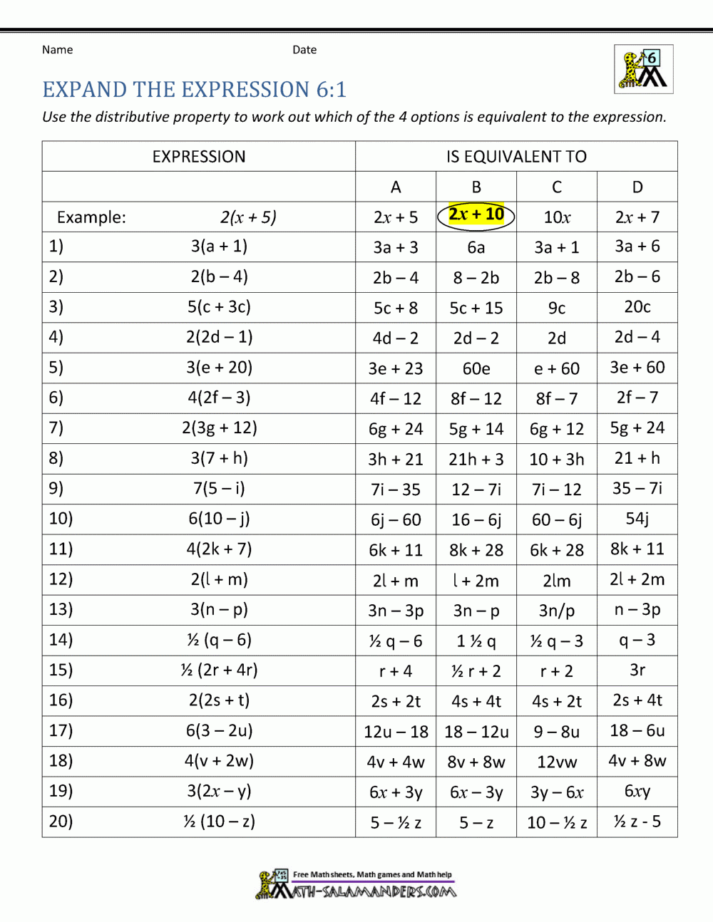 6th Grade Distributive Property Worksheets 6th Grade Distributive Property Worksheets