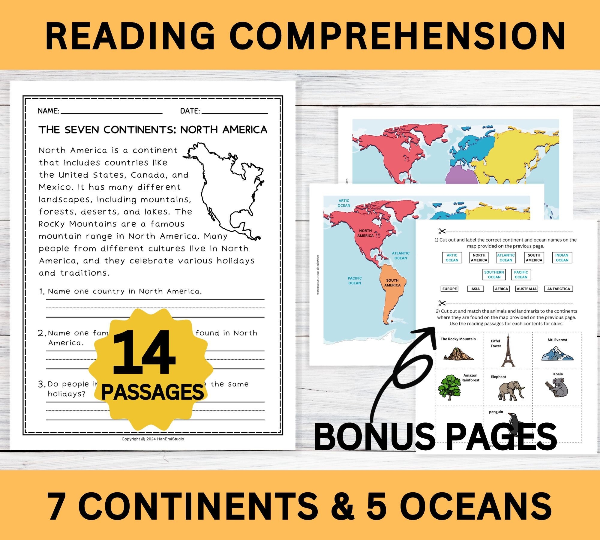 7 Continents And 5 Oceans Reading Comprehension Worksheets 