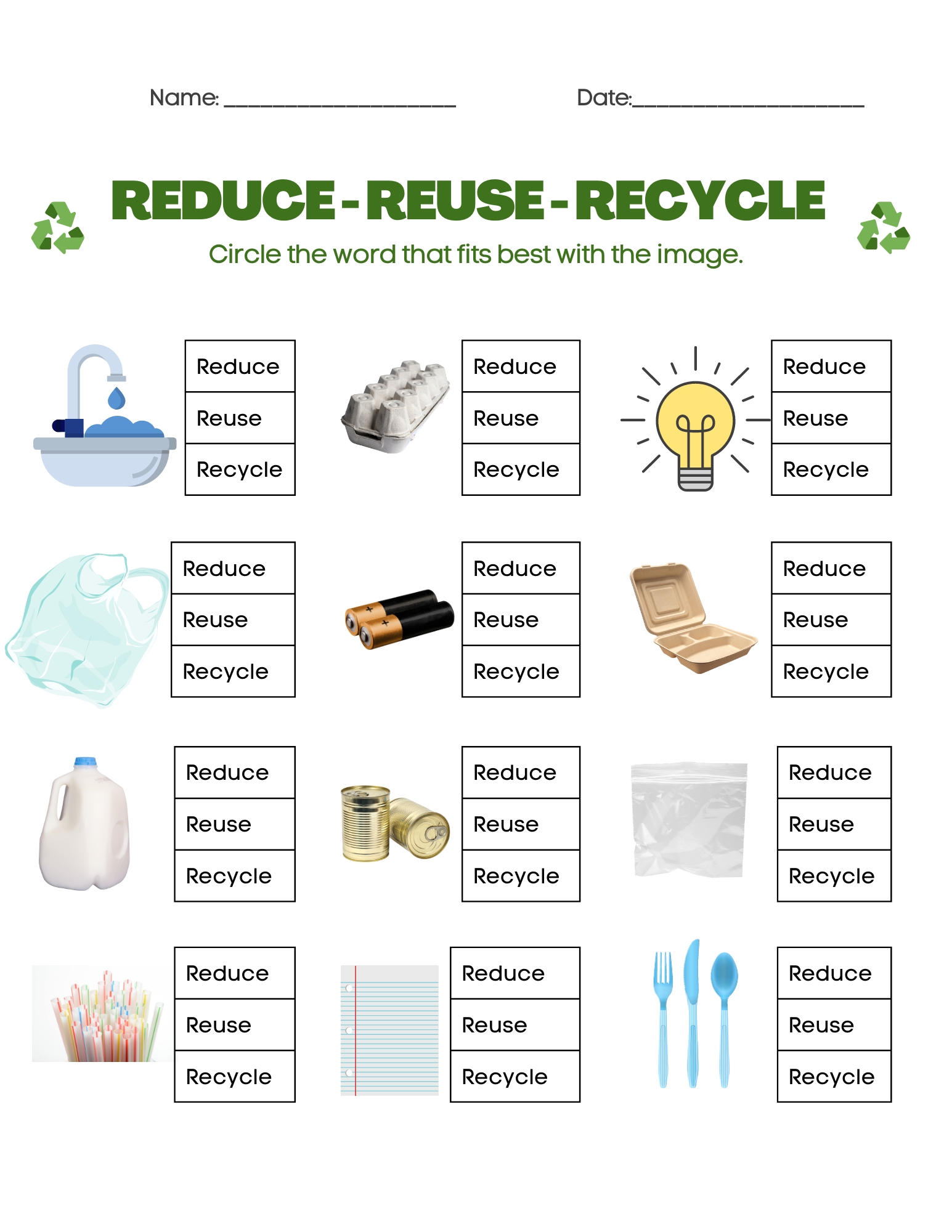 Printable Recycling Worksheet