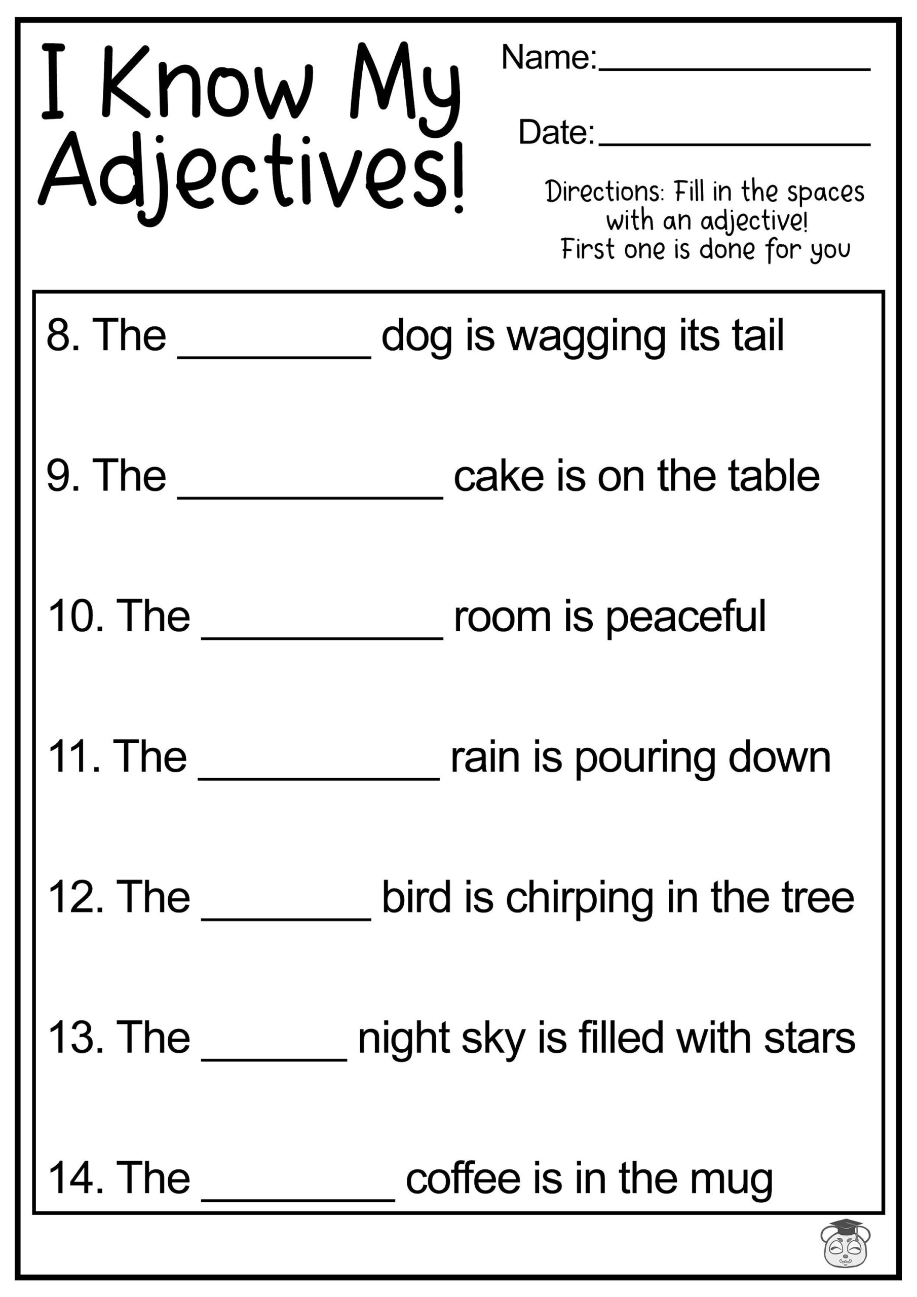 8 Printable Fill In The Adjective English Worksheets Fill In The 