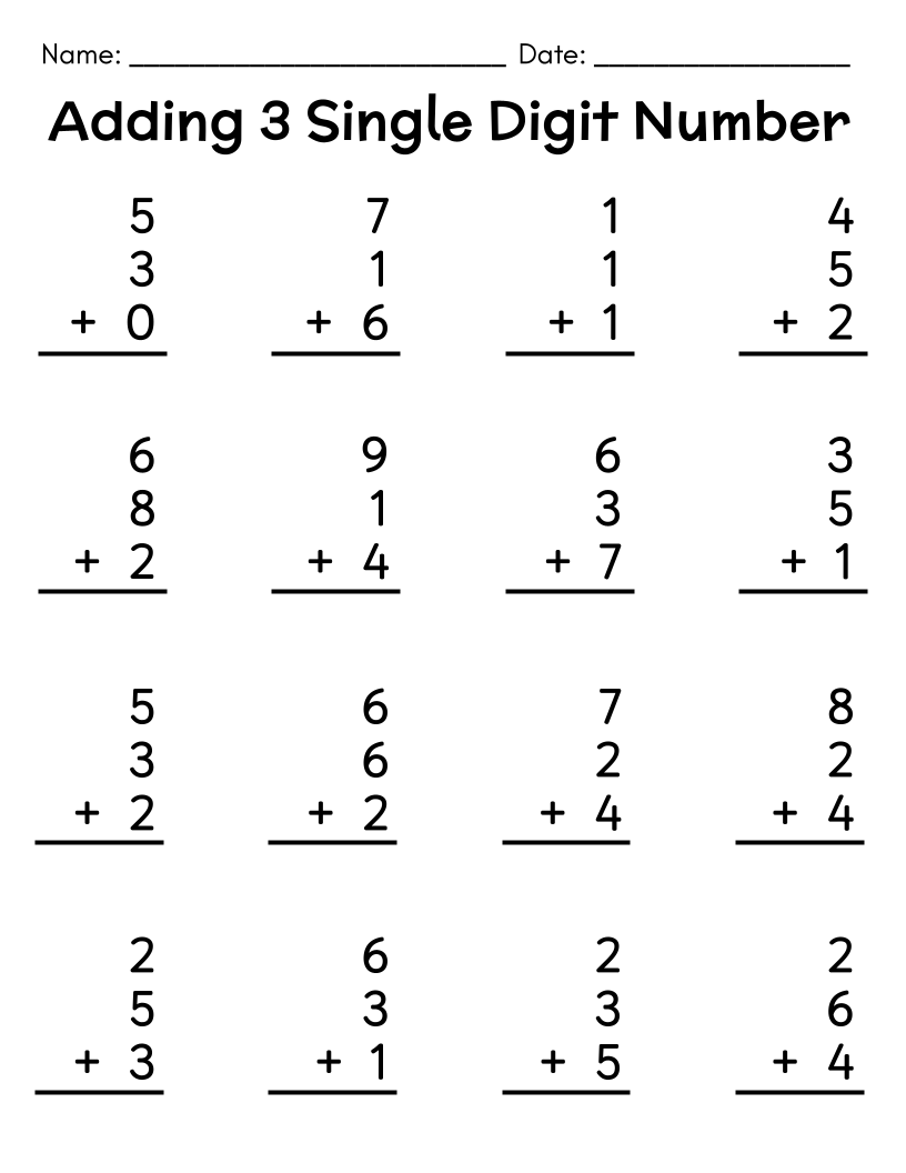 Printable Addition Worksheets For Grade 3