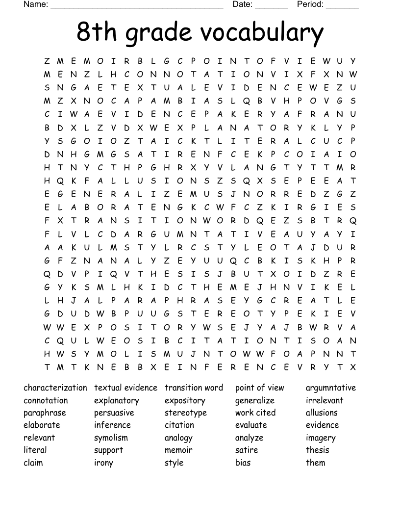 8th Grade Vocabulary Worksheets Printable