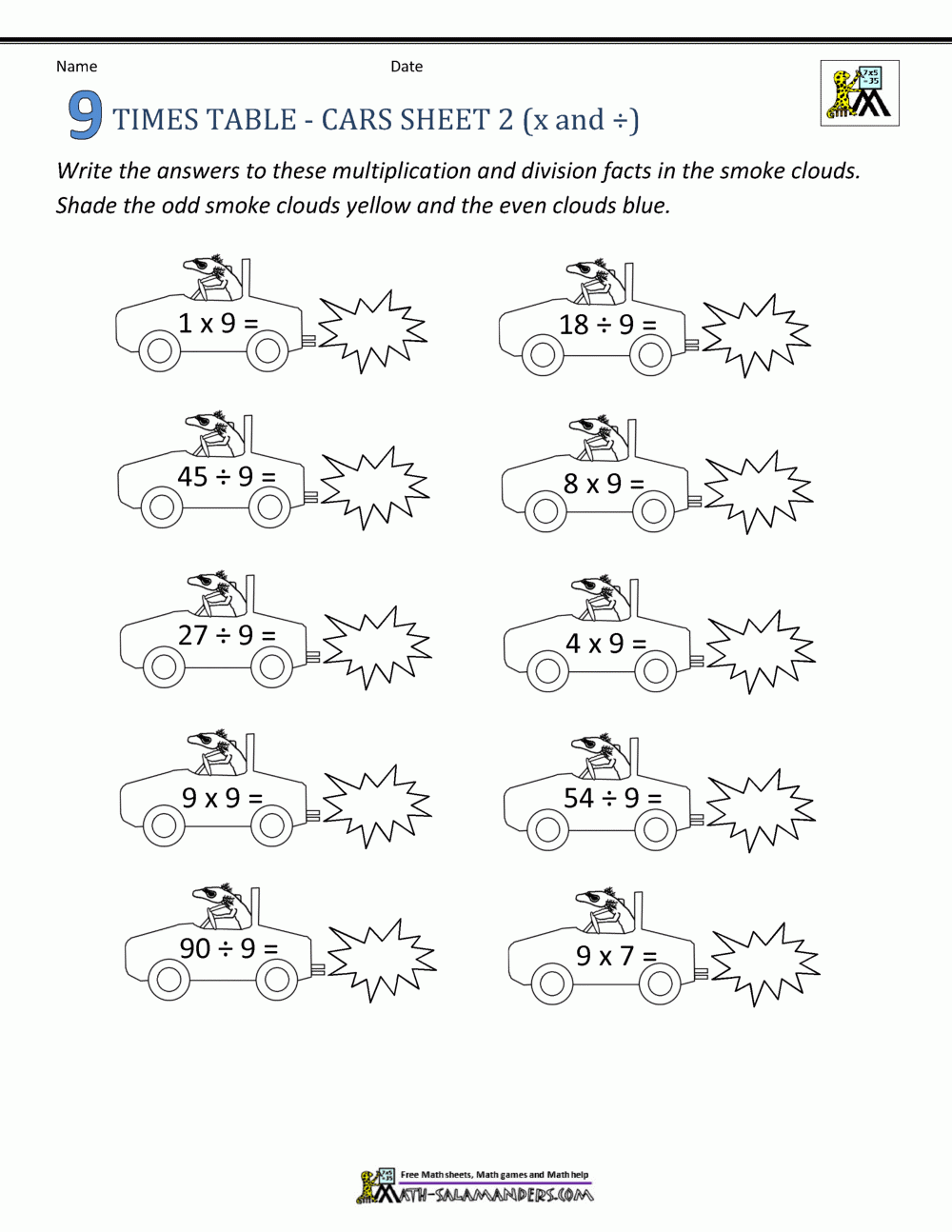 9 Times Table Worksheets
