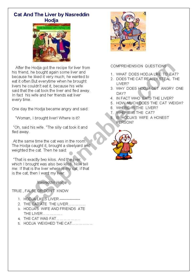 A FUNNY TALE FROM NASREDDIN HODJA ESL Worksheet By Ottomanfan