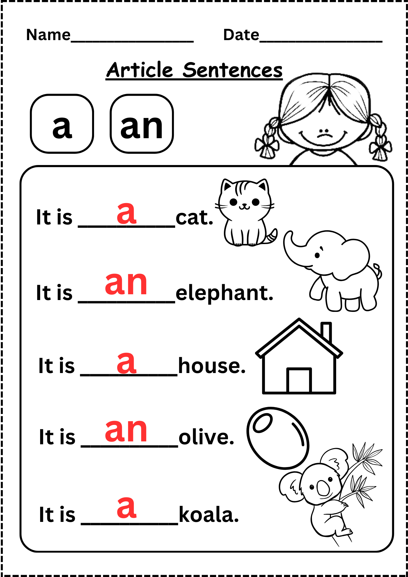 A Or An Free Worksheet For Kindergarten A Or An Free Worksheet For Kindergarten