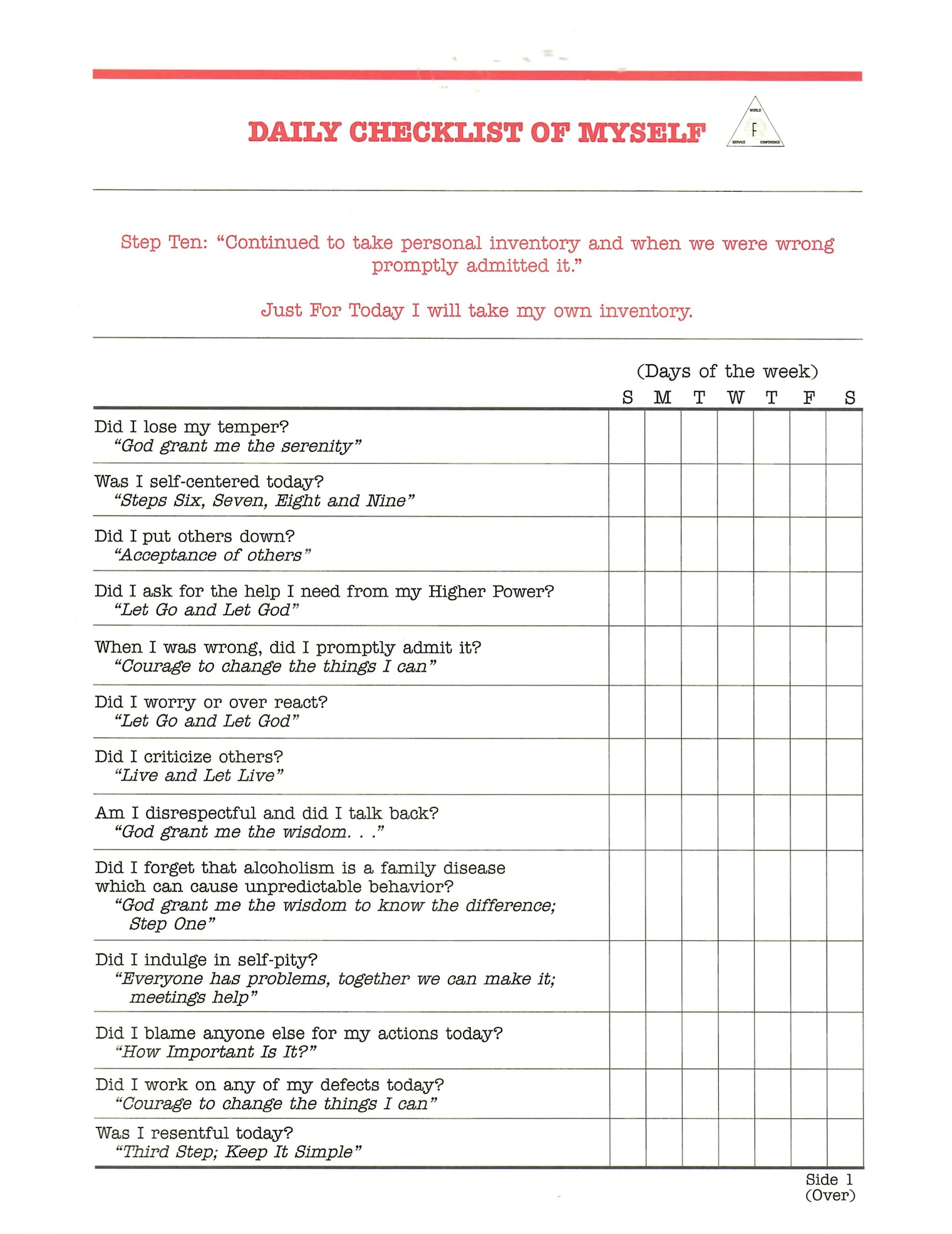 AA Step 4 Worksheet Inventory Guide Excel Sheet Sober Speak Worksheets Library