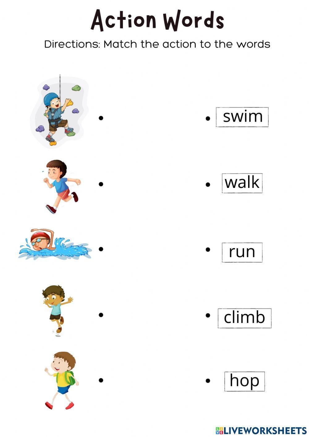 Action Words Interactive Worksheet For Kindergarten Live Worksheets Worksheets Library