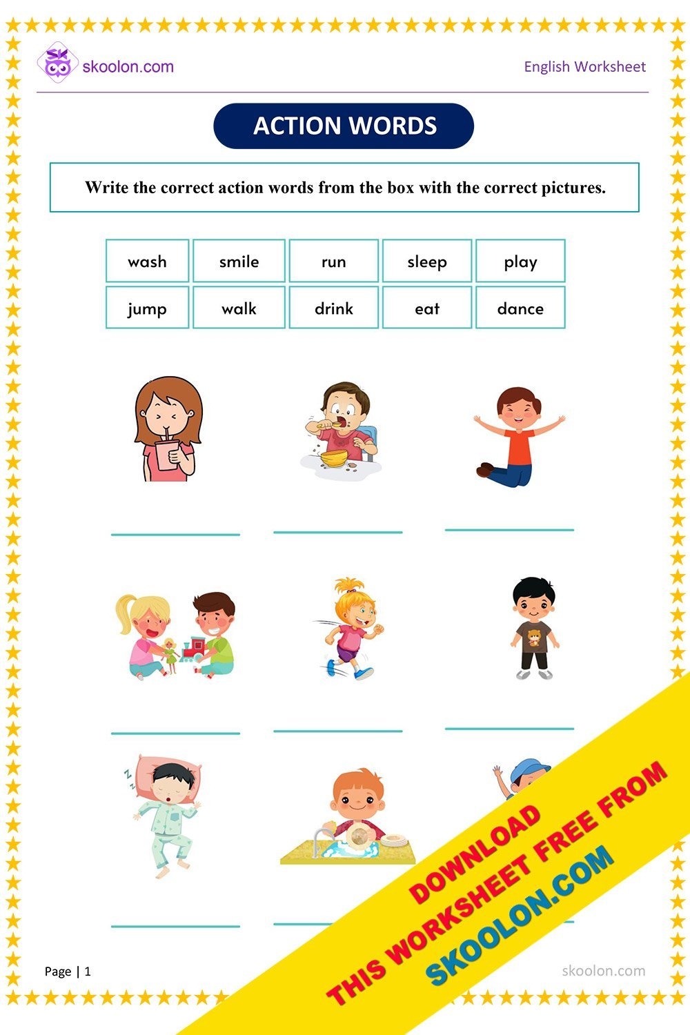Action Words Worksheet 2 Skoolon