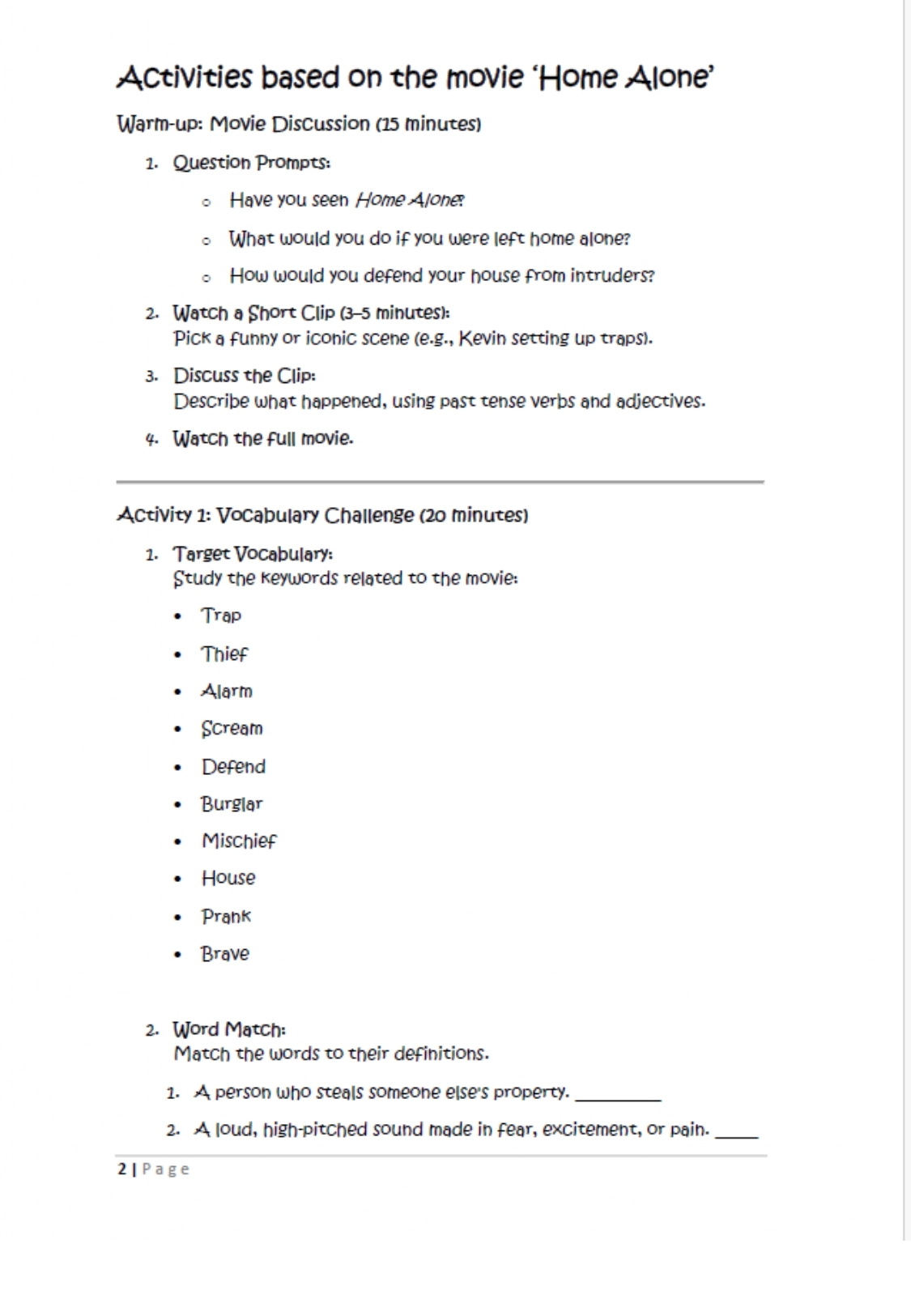 Activities Based On The Movie Home Alone Made By Teachers Activities Based On The Movie Home Alone Made By Teachers