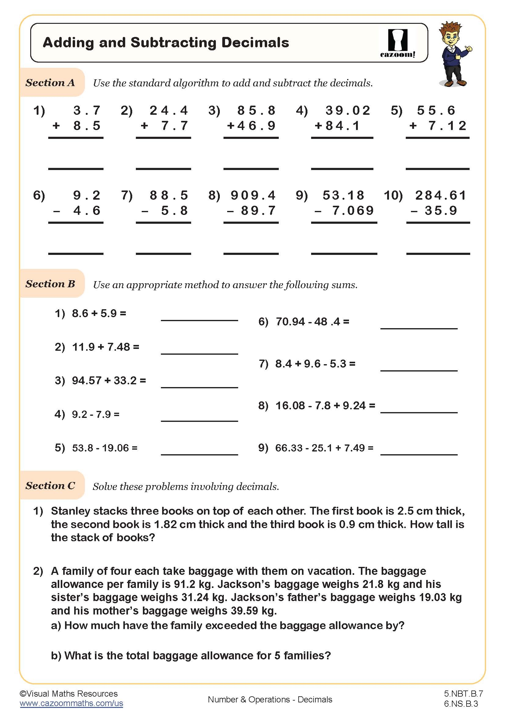 Adding And Subtracting Decimals Worksheet Fun And Engaging 5th Grade PDF Worksheets Cazoom Math