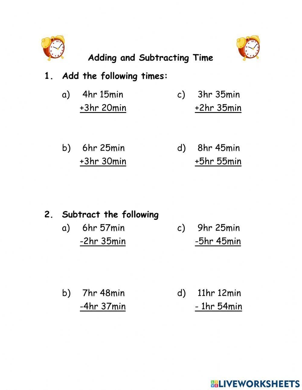 Adding Time Printable Worksheets
