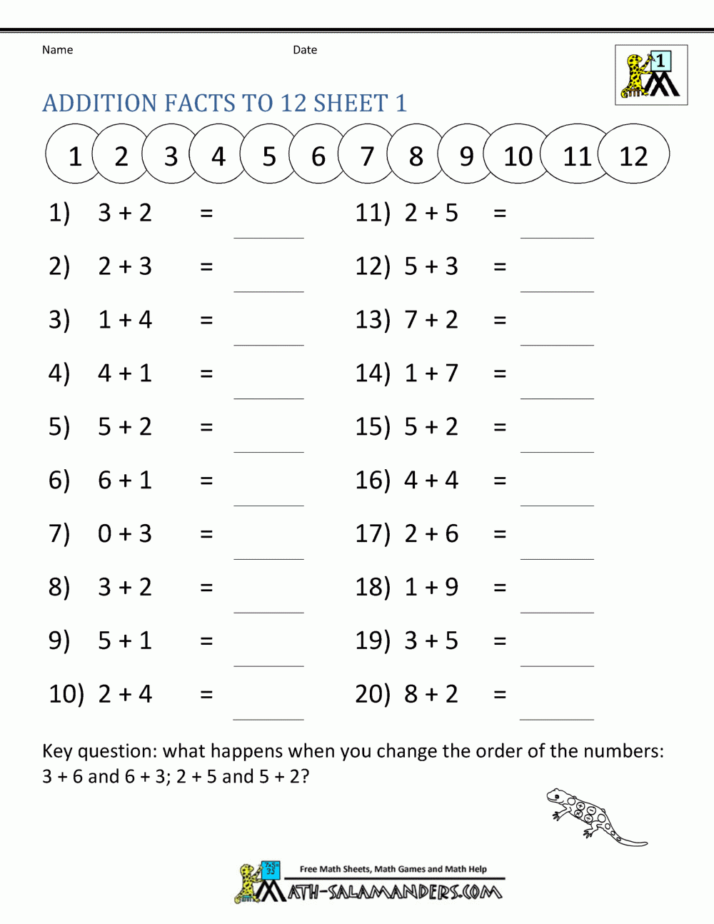 Addition Facts To 20 Worksheets Worksheets Library