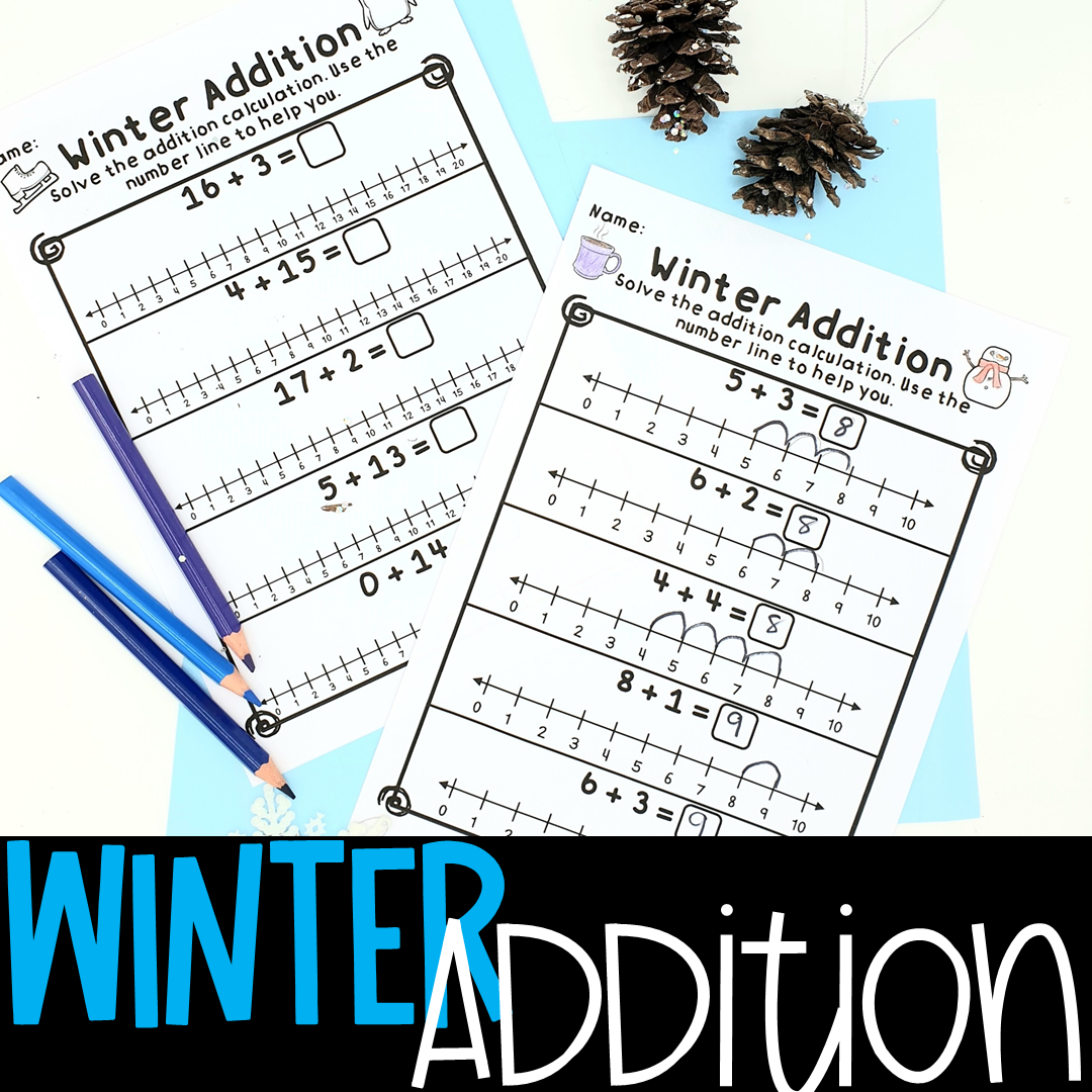 Addition With A Number Line Winter Math Worksheets Kindergarten 1st Grade Made By Teachers