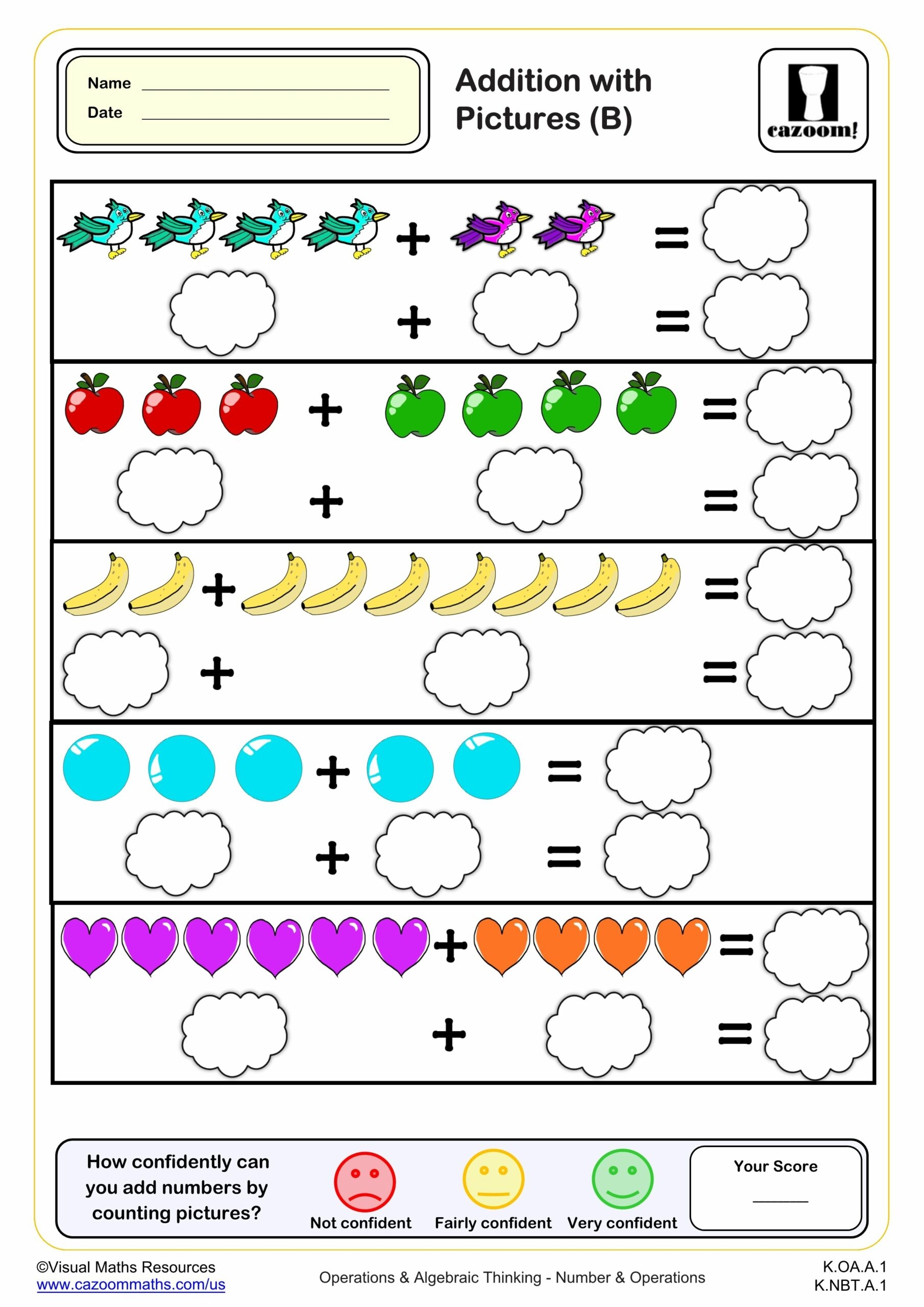 Addition With Pictures B K Grade PDF Addition Worksheets