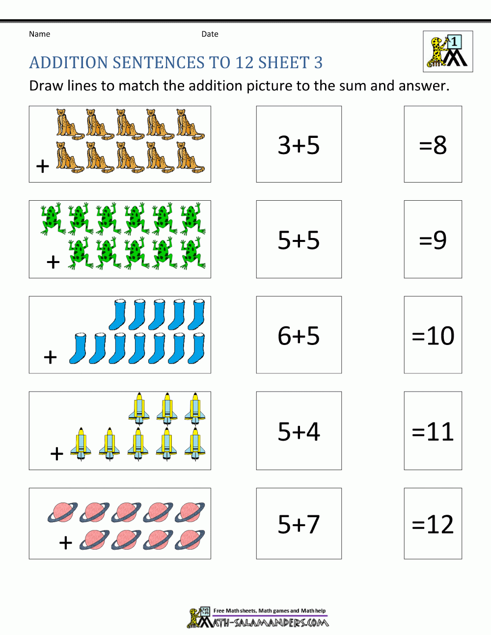 Printable 1-12 Addition Worksheets