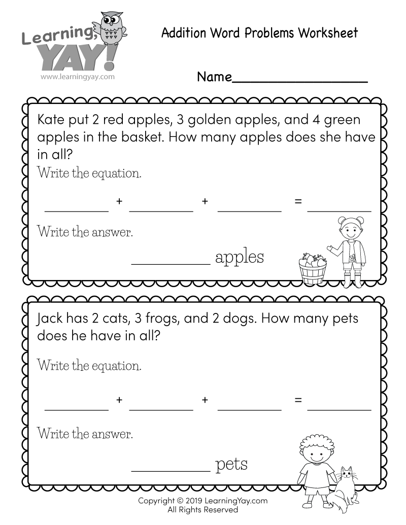 Word Problem Kindergarten Worksheets Word Problem Kindergarten Worksheets