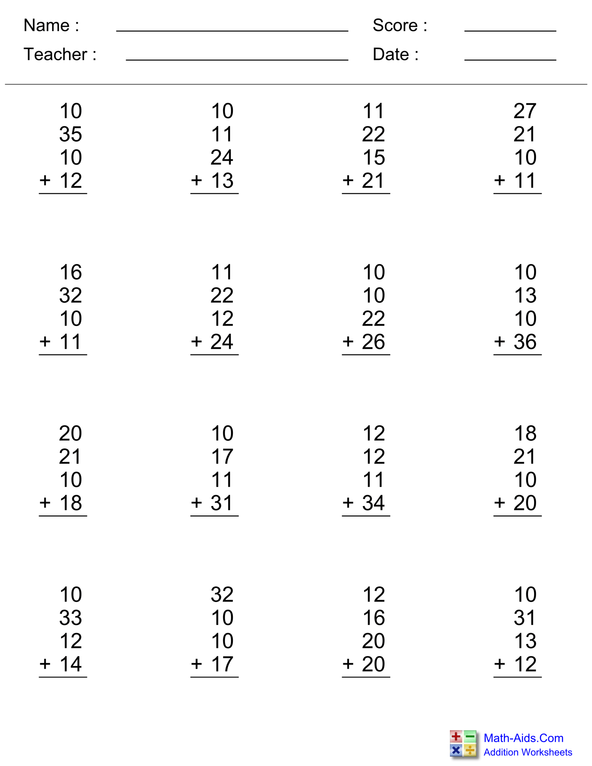 Addition Worksheets Dynamically Created Addition Worksheets Worksheets Library