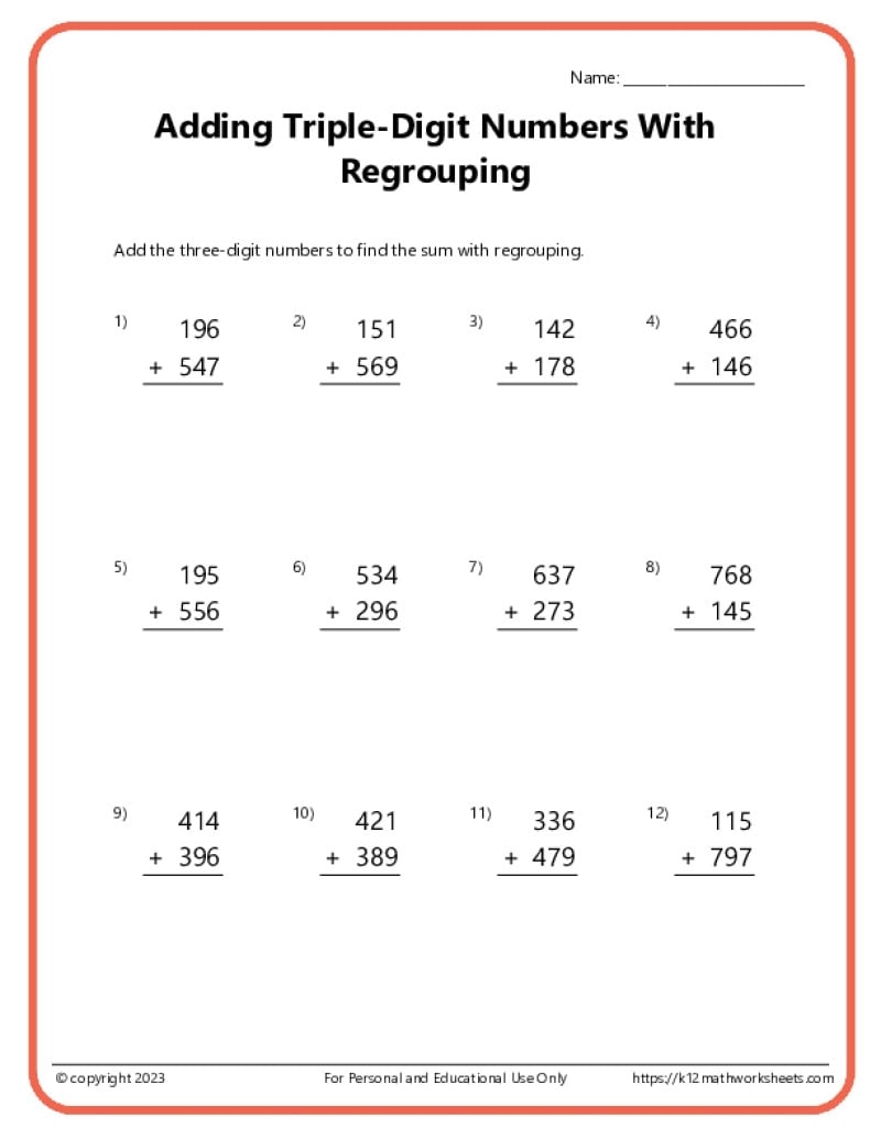 Free Printable Integer Addition Worksheets