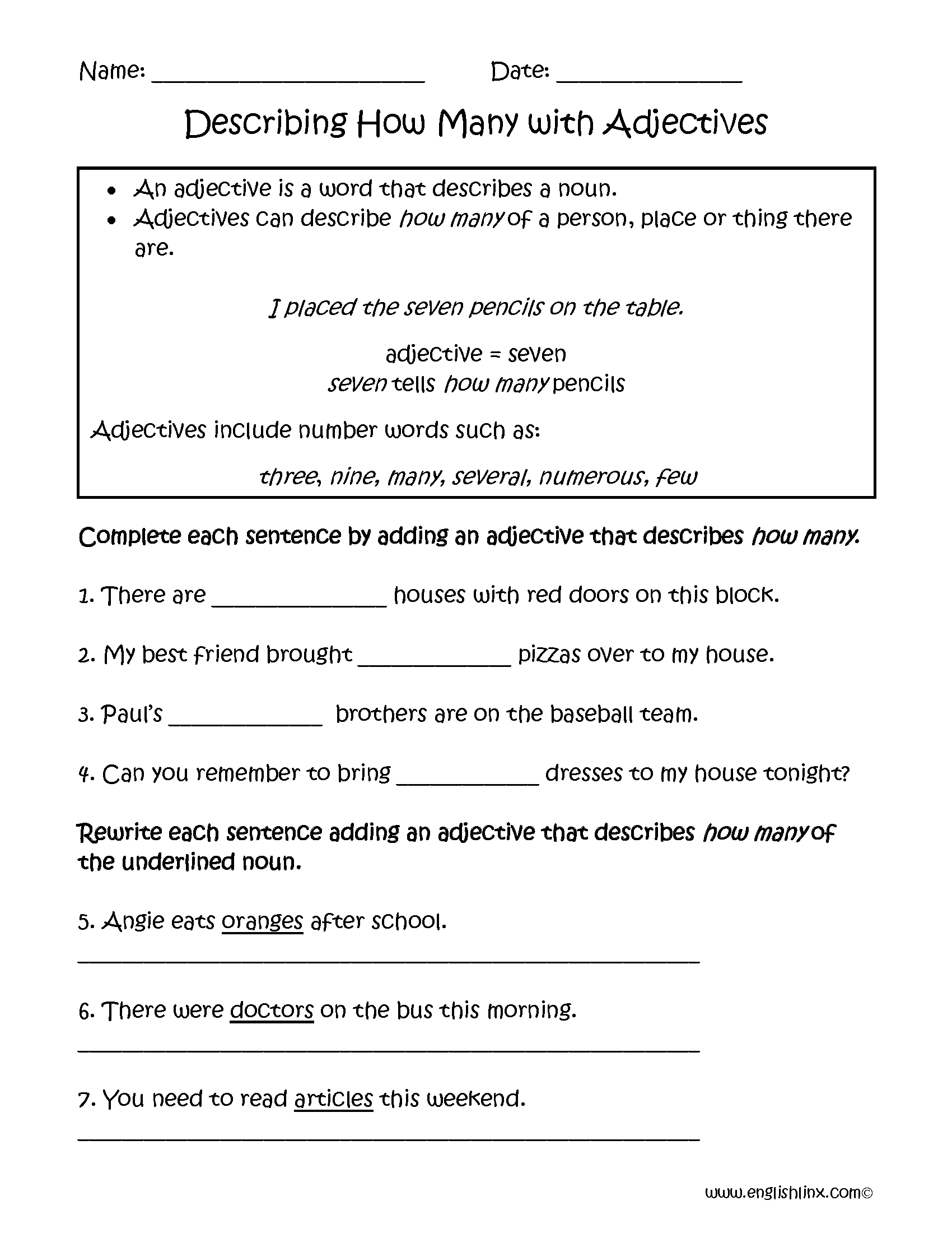 Adjectives Worksheets Regular Adjectives Worksheets