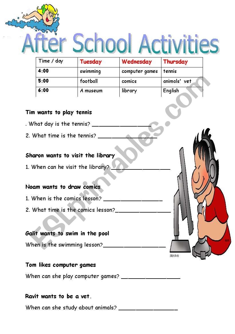 After School Activities ESL Worksheet By Orlyar1 Worksheets Library After School Activities ESL Worksheet By Orlyar1 Worksheets Library