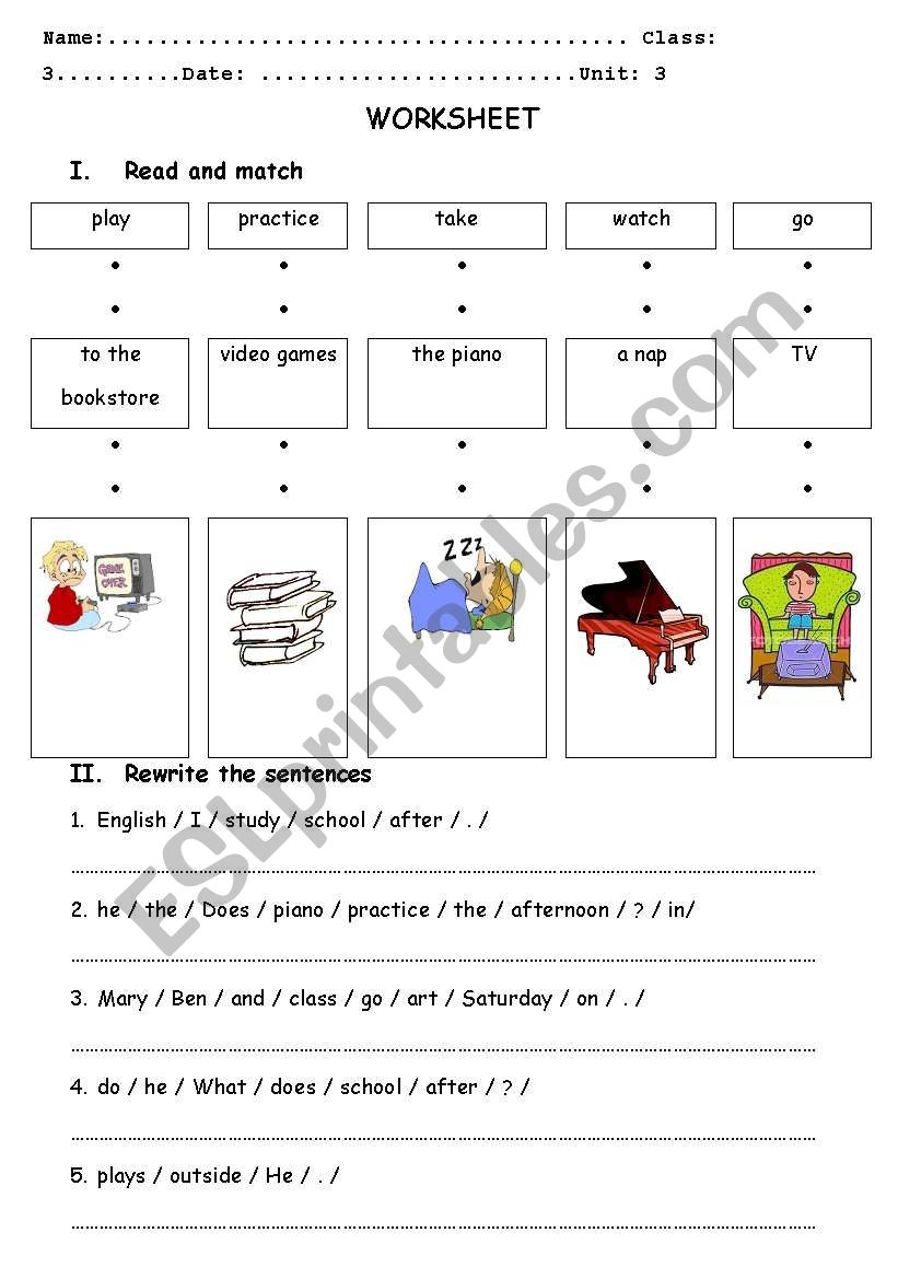After School Worksheet ESL Worksheet By Bluelys