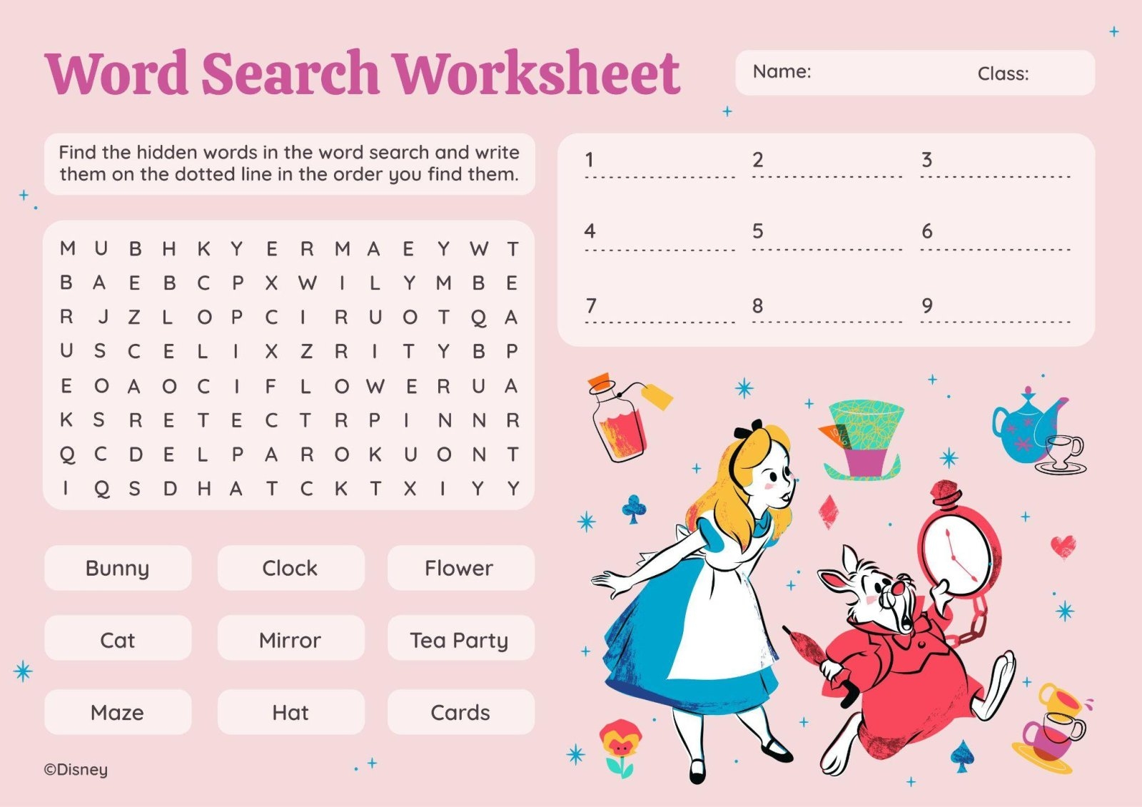 Alice In Wonderland Word Search Worksheet Template Alice In Wonderland Word Search Worksheet Template