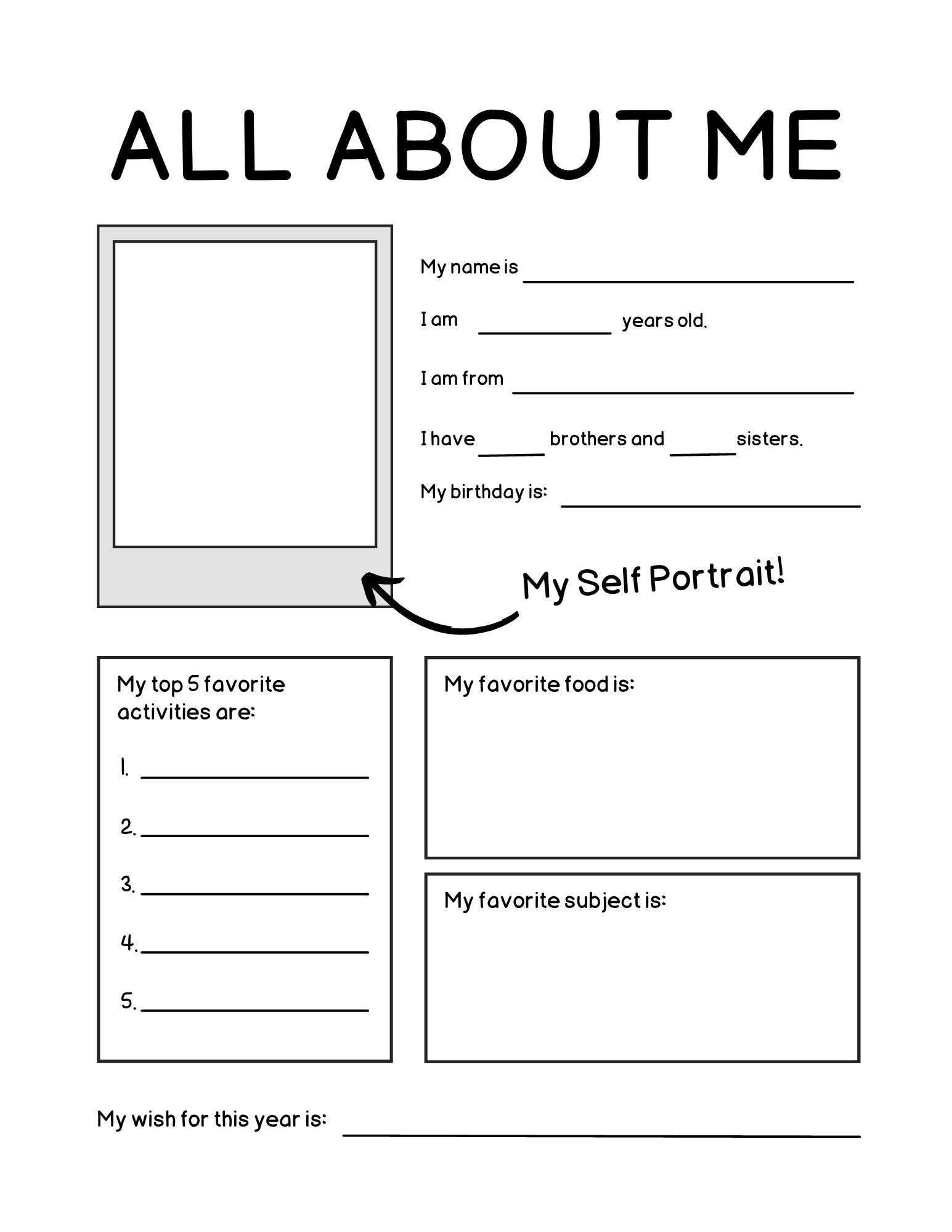 All About Me Worksheet PDF Download Etsy
