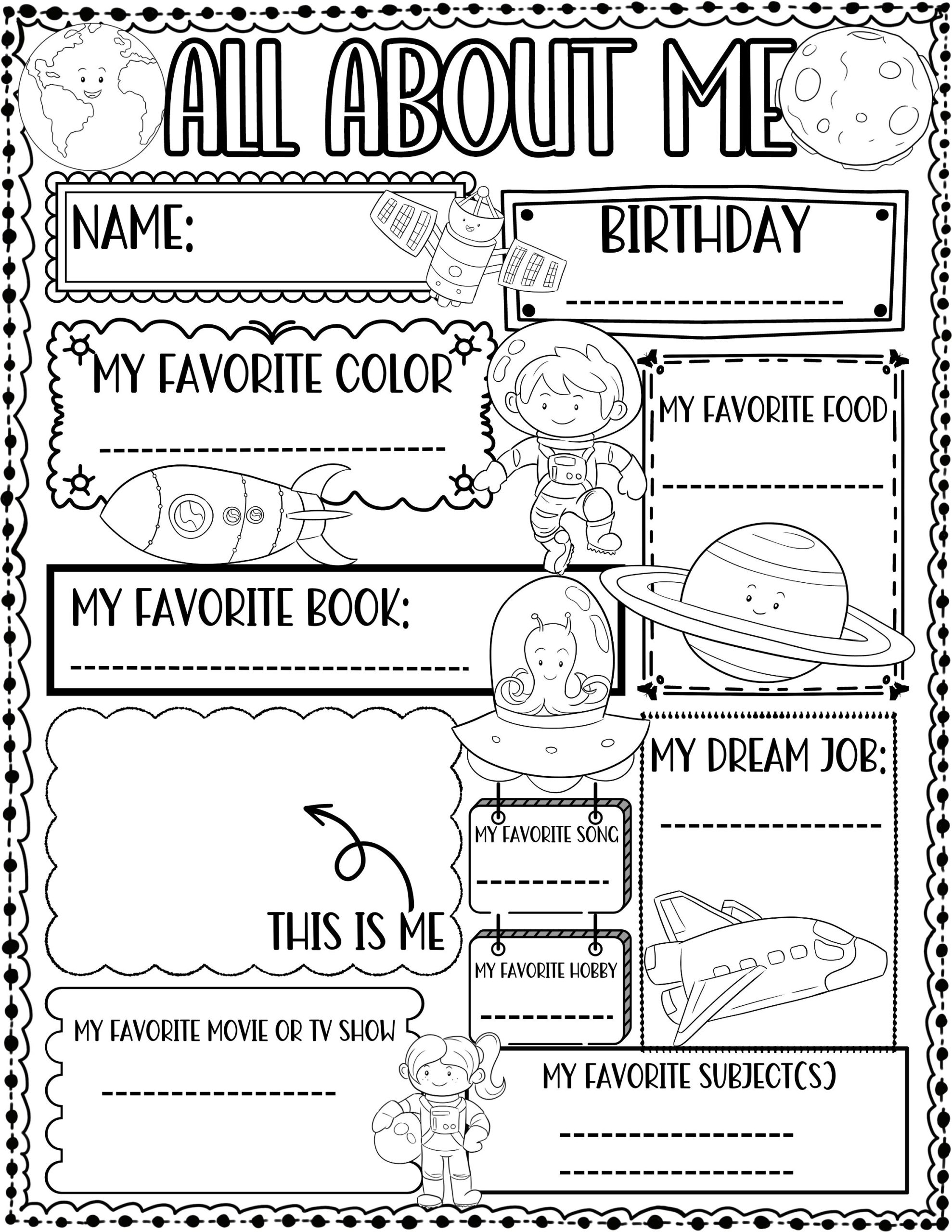 All About Me Printable Worksheet All About Me Printable Worksheet