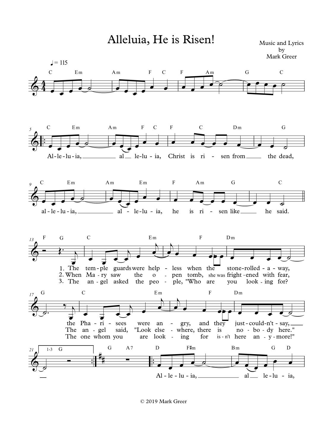 Alleluia He Is Risen By Mark Greer Sheet Music For Guitar Chords Lyrics At Sheet Music Direct Alleluia He Is Risen By Mark Greer Sheet Music For Guitar Chords Lyrics At Sheet Music Direct