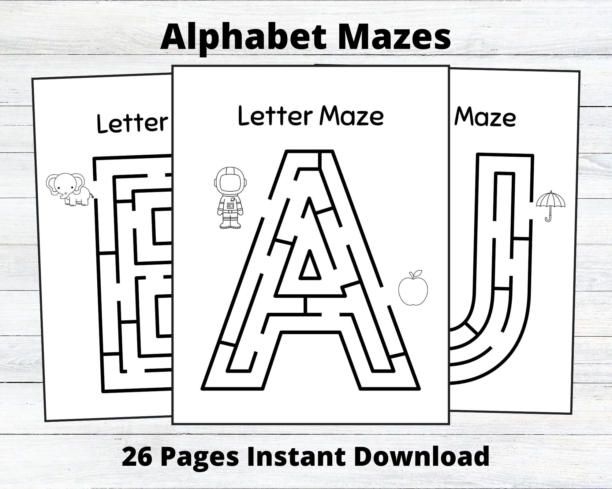 Alphabet Maze Worksheets Printable Instant Download Etsy