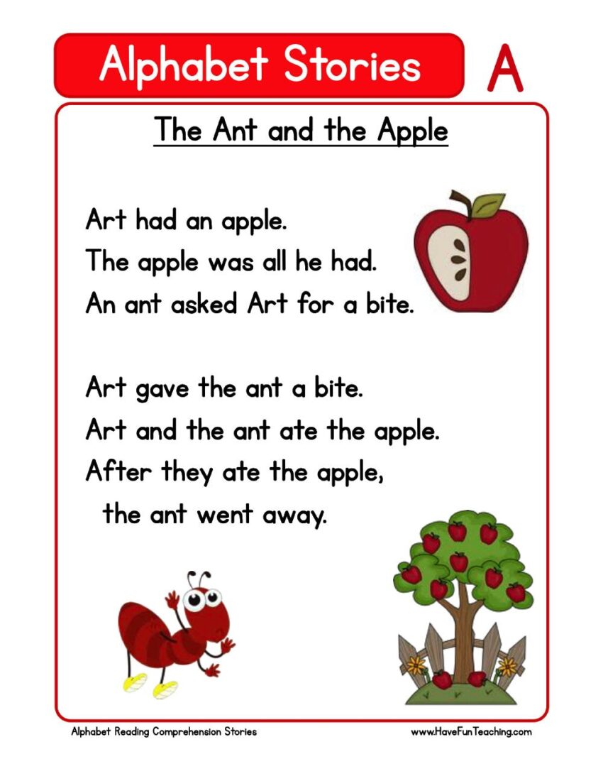 Alphabet Stories Letter A Reading Comprehension Worksheet Have Fun Teaching