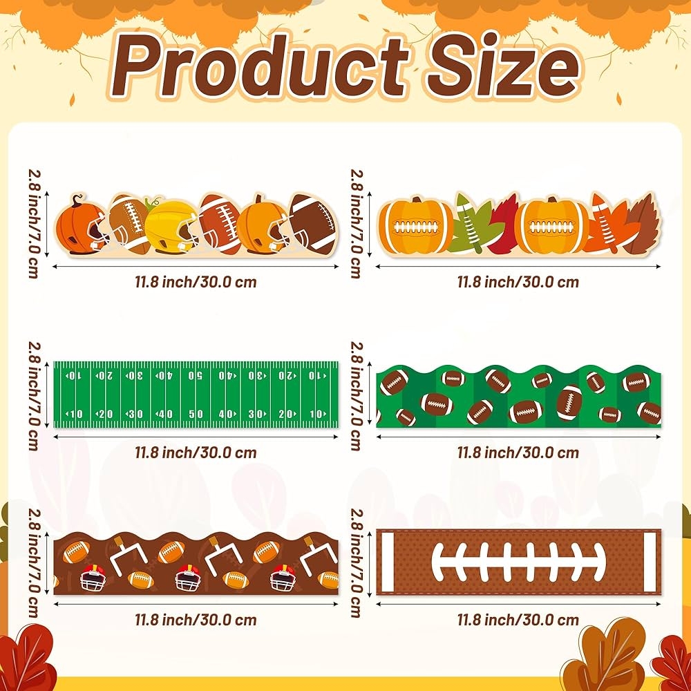 Amazon BeYumi Fall Football Border Trim 96Pcs Thanksgiving Football Maple Leaves Bulletin Board Borders Fall Harvest Sport Themed Border Preschool Kindergarten Elementary Classroom Chalkboard Decoration Office Products