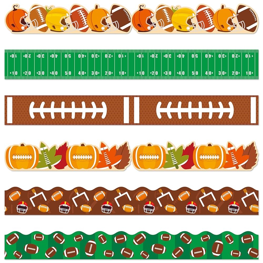 Amazon BeYumi Fall Football Border Trim 96Pcs Thanksgiving Football Maple Leaves Bulletin Board Borders Fall Harvest Sport Themed Border Preschool Kindergarten Elementary Classroom Chalkboard Decoration Office Products